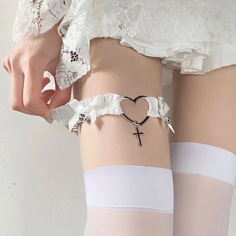 Body Jewelry Goth - Gothic Lace Garter Belt Heart Bowknot