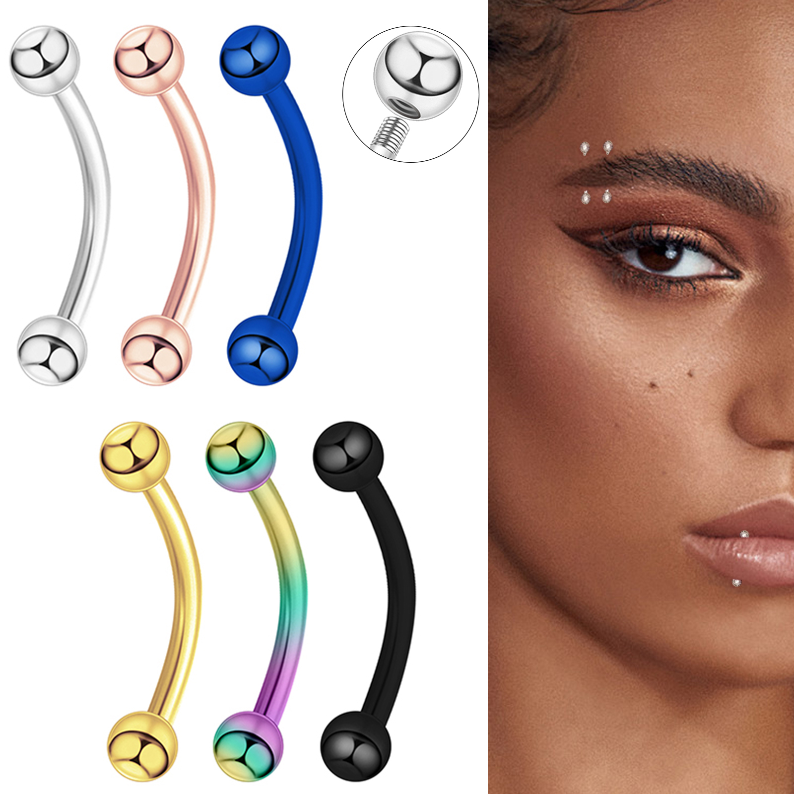 Eyebrow Curved Barbell - 6PCS Stainless Steel Curved Barbell Jewelry