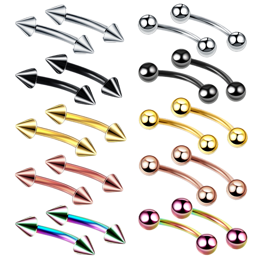 Eyebrow Curved Barbell - 20pc/set Steel Eyebrow Banana Piercing Ring