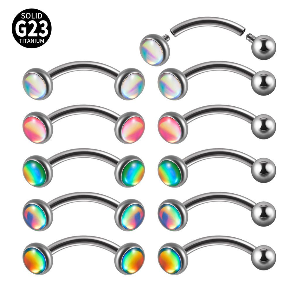 Eyebrow Curved Barbell - 1PC G23 TItanium 16G Flash Gem