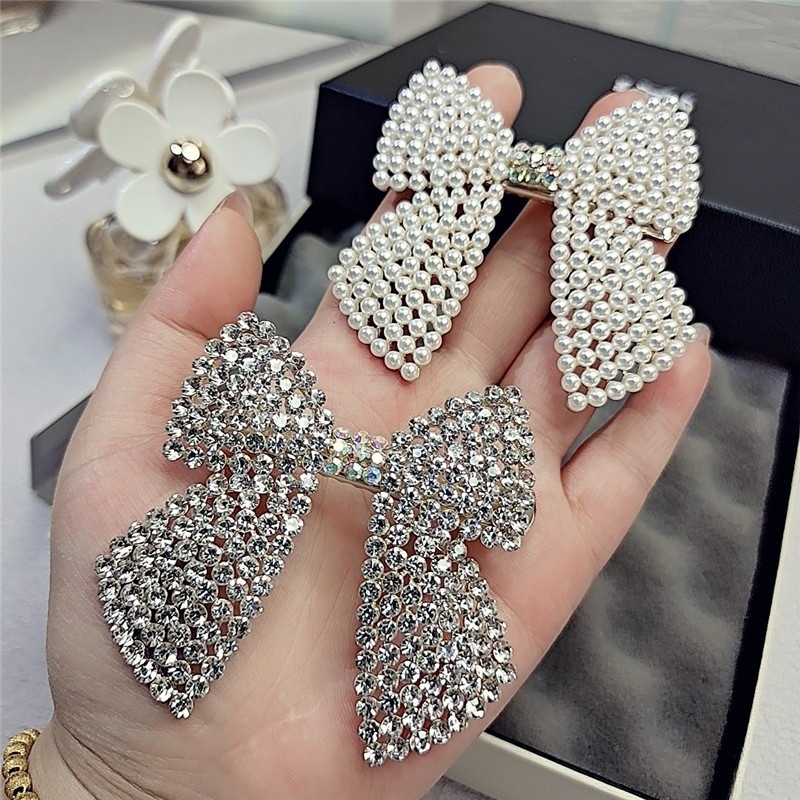 Body Jewelry Wholesale - Rhinestone Pearl Bow Hair Clips Barrettes