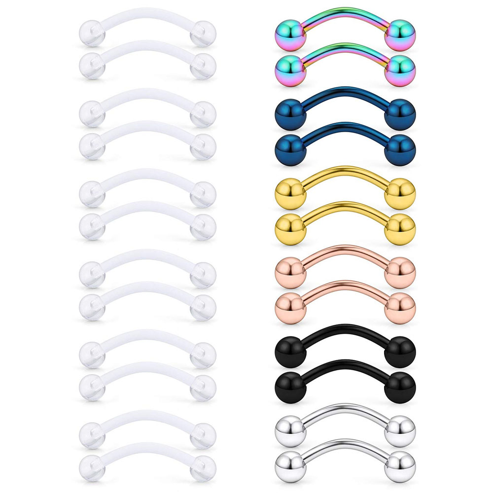 Eyebrow Curved Barbell - 16G Clear Acrylic Bioflex Stainless Steel