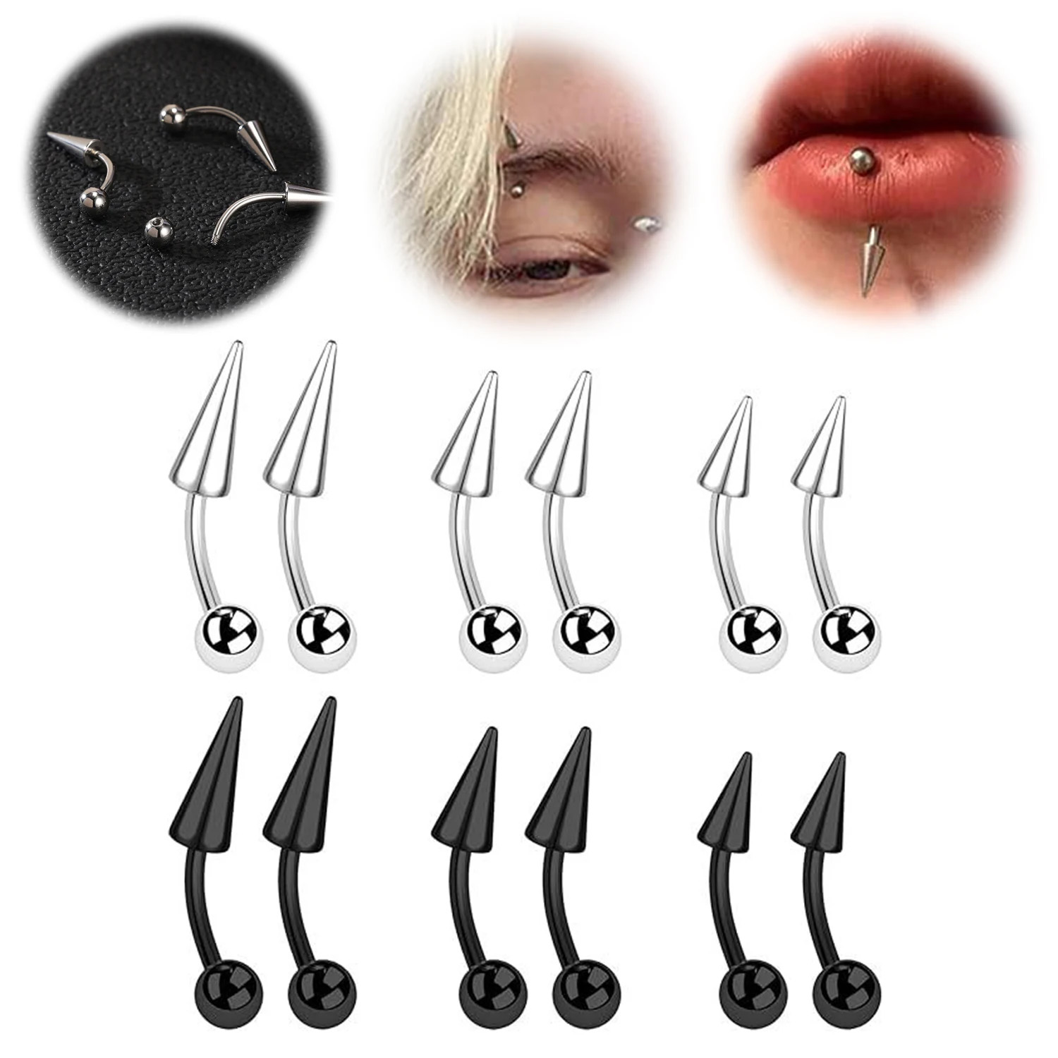 Eyebrow Curved Barbell - 1PC 16G Long Spike Bridge Stainless