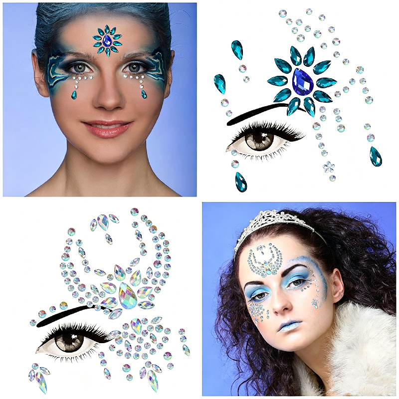 Body Jewelry Tattoo - Half Face Mermaid Rhinestone Stickers –