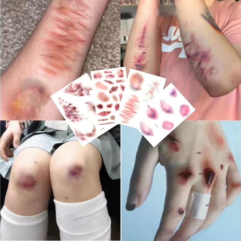 Body Jewelry Tattoo - 4 Sheets Halloween Wound Bruising Temporary