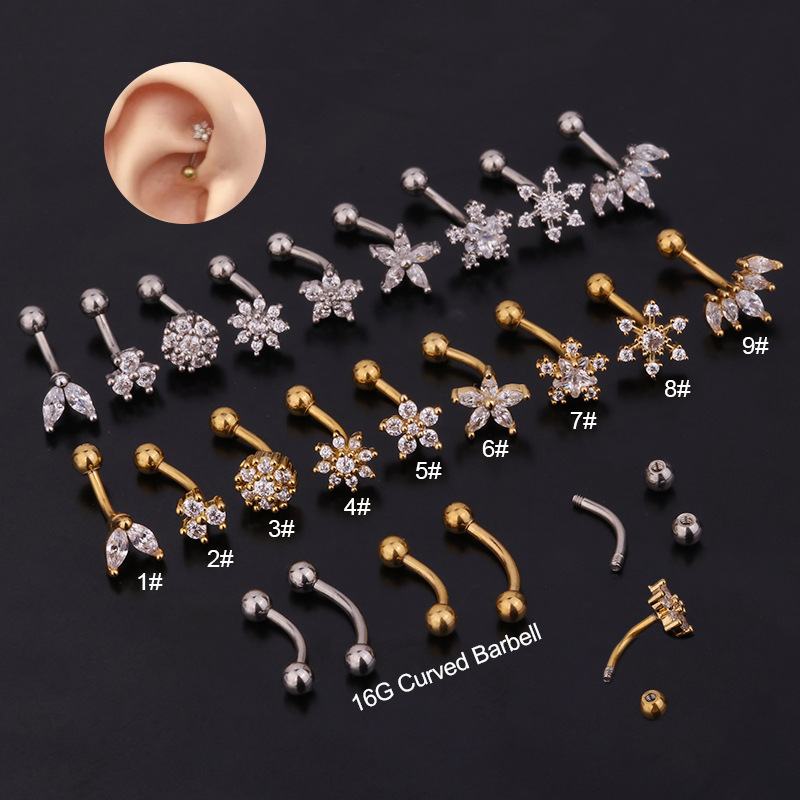 1Pc 1.2x8mm Eyebrow  Daith Snu - Eyebrow Curved Barbell recension och pris
