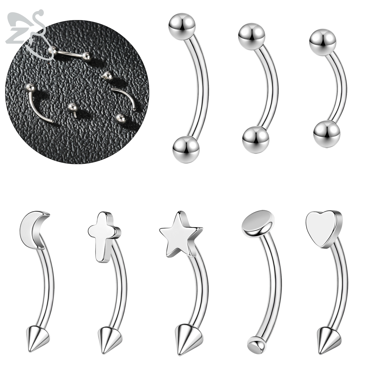 ZS 1PC 16G/18G Star Heart Cros - Eyebrow Curved Barbell recension och pris