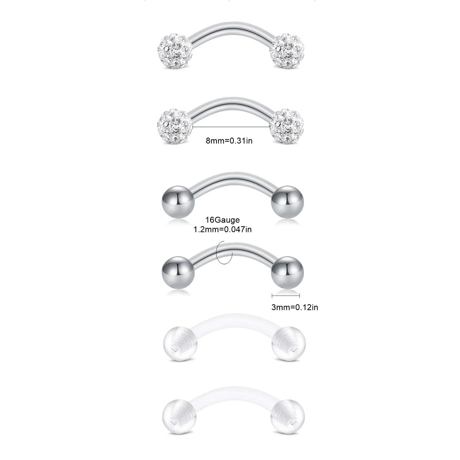 6pcs/Set Elegant Cute 16G Curv - Eyebrow Curved Barbell recension och pris